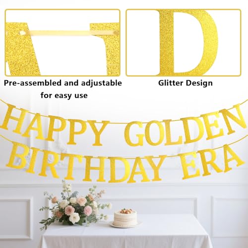 Gelukkige Gouden Verjaardag Era Banner, Voorgemonteerde Glitter Goud Verjaardag Banner voor Gold Party Decoraties Foto Accessoires Achtergrond 4