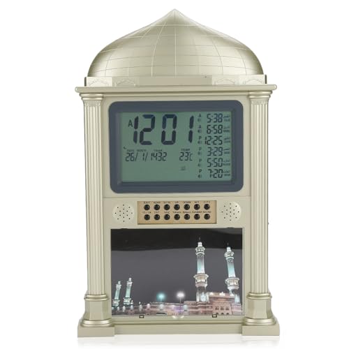 1 Piece Plastic Azan Gebed Nimaz Klok, Digitale Kalender Tijd Weergave Alarm klok Wandklok met LCD Display (Goud) 3