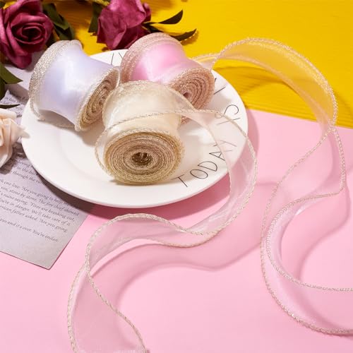 3 Rolls Polyester Iridescent Fishtail Ribbon Glittering Chiffon Libbons 40mm Cadeauverpakking Ribbon Bruiloft Bouquet Bows Wrapping Kralen Decoratie, 3 Kleuren 5