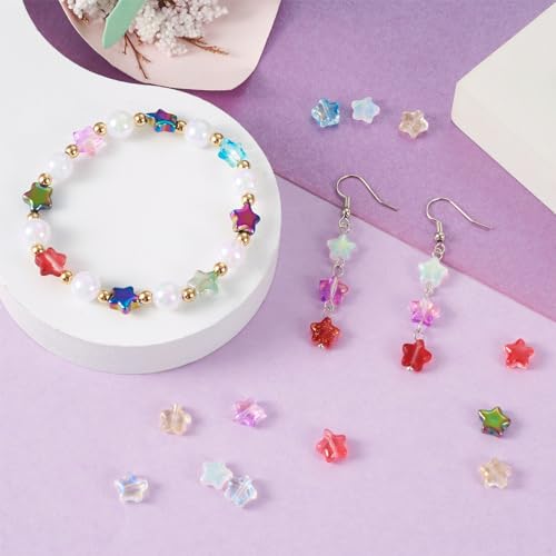 100 st. Glass Star Kralen, Transparant Sprayed Star Spacer Kralen 10 Styles Galvaniseren Star Pony Lose Kralen Bulk voor DIY oorbellen armband ketting sieraden maken
