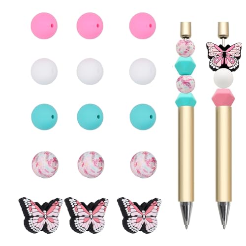 Siliconen kralen, 20st ronde kralen 5st Vlindervormige kralen Kit Ilicone kralen voor sleutelhanger maken voor ketting armband ambachten sieraden maken 5