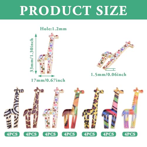 28 Stuks Giraffe Emaill Charms Diverse kleur Wild Animal Hangers Metaal Legering Dangle Charms Bulk Voor Ketting Vrouwen Dangle Oorbellen Armband Ambacht sieraden maken DIY Verfraaiing, metaal 5