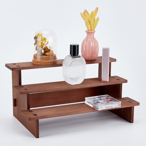 Houten presentatie met 3 niveaus, 17,8 x 29,7 x 14,2 cm, houten displaystandaard, parfum / cosmetica, figuurcollectie