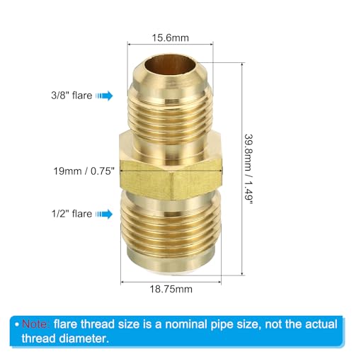 3/8" Man x 1/2" Man Messing Flare Union Connector, 2Scs Gas Adapter Messing Buis Koppelende Pijp Past voor slangen passen