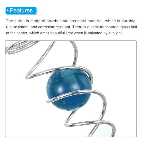 8 Inch Gazing Bal Spiraal staart, Decoratieve Wind Spinners 1 Inch kristal glazen bal met hangende draaihaak voor binnen tuin decoratie, blauw 4