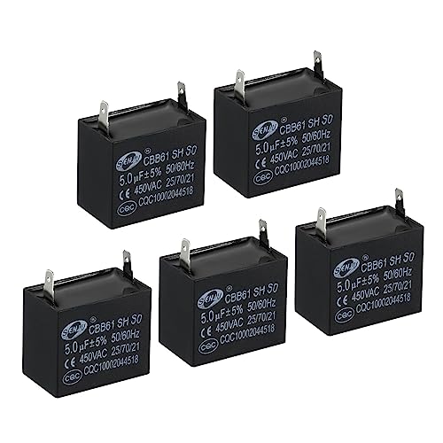 5 st CBB61 Plafond Ventilator 5uF 450V AC 50/60HZ Single Insert met 2 Pins voor Airconditioning Ventilator Motor Start Operation Capacitors 38x36x32m m