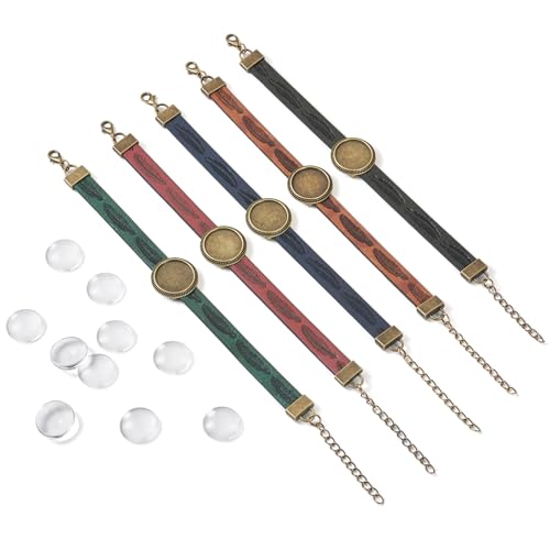 Vintage DIY Armbanden maken Kits lederen koord met Legering Blanco Base Transparant Glas Cabochons Lederen DIY Armbanden maken Kits voor handgemaakte ambachten sieraden maken