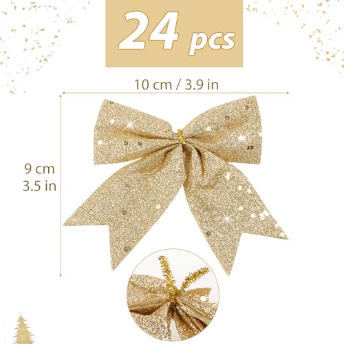 24st Kerst Bogen voor Boom Decoraties, Glitter Kralen Bogen Sequins Boom Arch voor Kerstmis Kralen Boom Ornamenten Cadeaudoos Decor (Champagne)