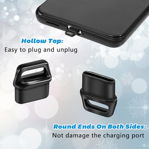 10 st USB C Stofplug Cover, Type C Port Plug met 10 st Lanyard Telefoon Ring Ring Strap en Reiniging Brush, Opladen Port Cover USB C Mobiele telefoon Port Caps (Zwart) 3
