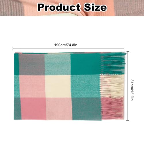 Meisjes Tartan Sjaal, Soft Cashmere Plaid Sjaal Wraps Sjaal Winter Long Sjaal voor meisjes Kids Neck Warmer, Roze Groen, 190×31cm/74.8×31cm, Roze Groen 5