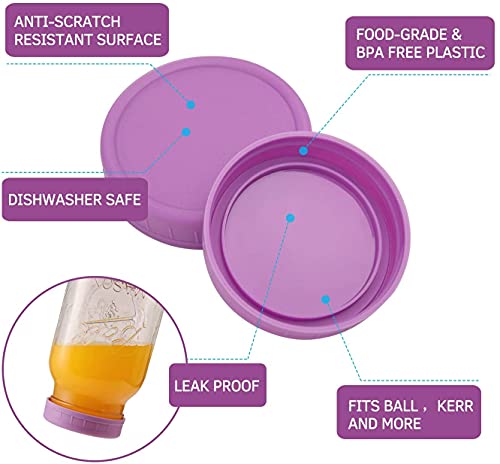 Sea 8 Pack brede mond Mason Jar Lids voor bal, Kerr en meer, Food Grade gekleurde plastic opslagcaps voor Mason en Canning Jars, Leak-proof en Krasbestendig oppervlak 5