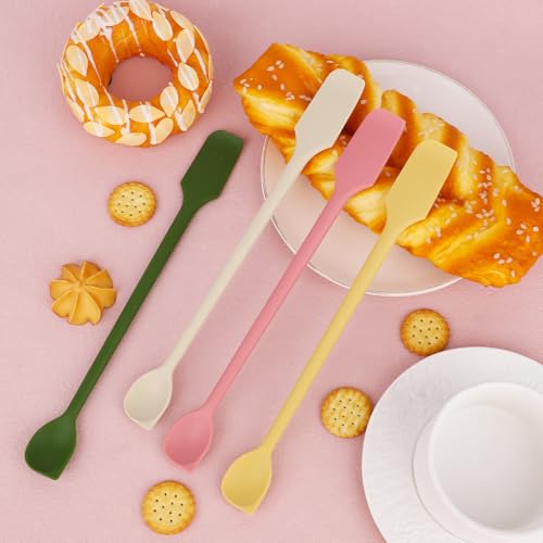 4 st. Set van Mini Siliconen Spatula's, Dubbelzijdig Multifunctioneel Kleine Keuken Scraper Lange Lepel Herbruikbare Stirling Rod voor Jam Cake Cream Butter Glaze Lotion (4 kleuren) 3