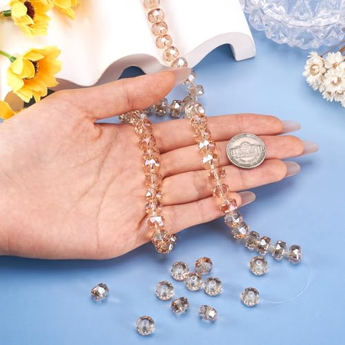 60 st. Rondelle Glazen Kralen 10mm Transparante Regenboog Vergulde Glas Spacer Kralen Crystal Facet Ambachten Kralen voor DIY armband sieraden maken, PeachPuff 5
