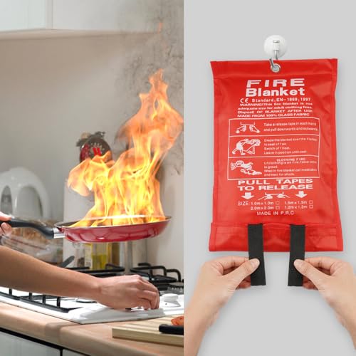 Branddeken voor thuis Keuken, 1m x 1m Branddeken Branddeken, Brandwerende deken,Fiberglass Branddeken Veiligheid, Branddeken Keuken Branddeken, Voor Barbecue, Auto, Camping, Garage 4