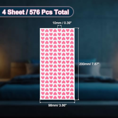 576 stuks Glow in the Dark Heart Stickers, Zelfklevende Glow Heart Sticker Glow in the Dark Wall Stickers Lichte decoratie voor kamer Plafond Decoratie Party verjaardag, Roze
