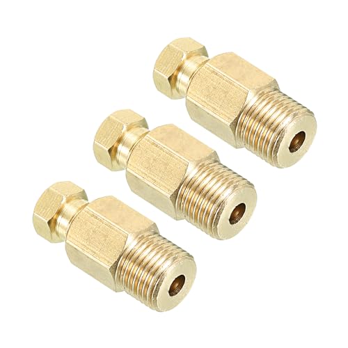 Messing Tube Fitting 4mm Tube OD 1/8 BSP Man Wire, 3Scs Compressie Pipe Connector Unie Straight Koppelingsadapter, Gold Tone