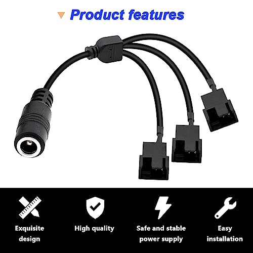DC stopcontact voor drie 3-pins en 4-pins PC-ventilatoren, AC-adapterkabel, DC-aansluiting voor drie 3-pins en 4-pins stekkers, PC-kastventilator, stroomomvormerkabel voor 5