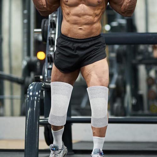 Pack van 2 Bamboe Compressie Knie Ondersteuning Elastische Bamboe Knie Pads voor Mannen Vrouwen Kniekussens Knie Sleeves Knie Orthosis voor sport, skiën, fietsen, hardlopen (Grey) 4