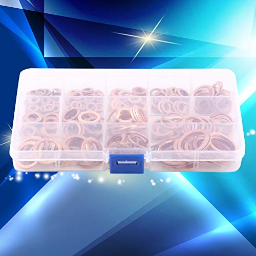 Hililand 280 stuks koperen verzegelingsringen, koperen platte verzegelingsring, koperen ringen Assortimentsset met doos, geschikt voor schroeven, aansluitelementen (12 maten) 5