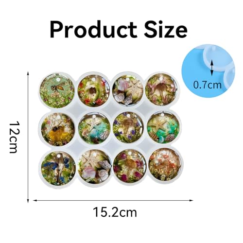 12 Grotten Ronde Siliconen vormen, Epoxy Resin Keychain, Sieraden hangers, DIY Set, Epoxy Hars vormen, Siliconen met gat, zacht wasbaar, Epoxy Resin voor Kettingen, Oorbellen