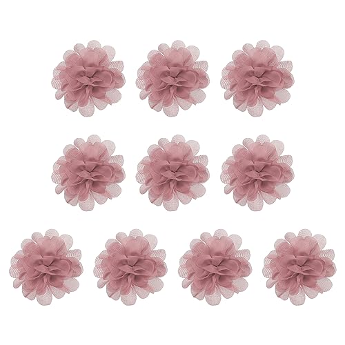 7cm Chiffon Bloemen, 10st Mesh Stof Bloemen Naaistof Appliques Hoofdband Decoraties voor DIY Craft Bruiloft Decor, Vuil Roze