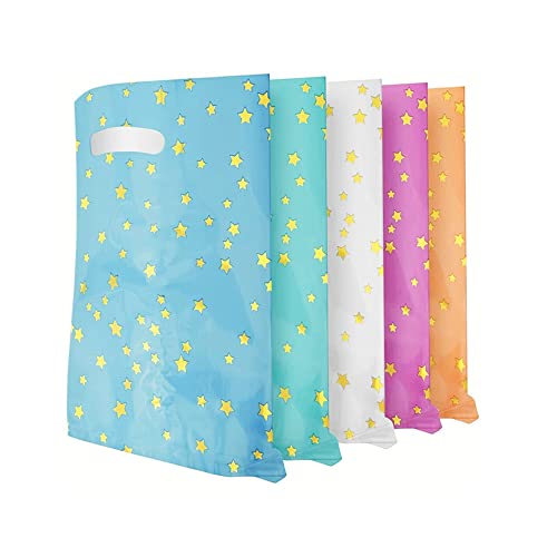 Pak van 30 Party Bags Kleurrijke Pentacle Plastic kleine Cadeautassen, 5 kleuren, verjaardag Cadeautassen voor meisjes en jongens, kleurrijke Cadeautassen, Perfect voor