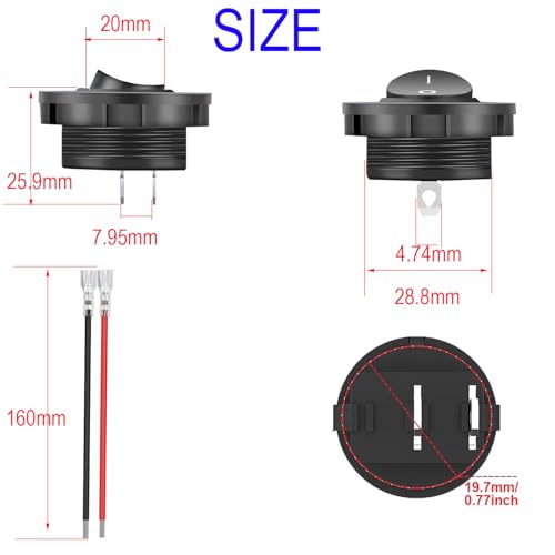 5 stuks Ronde Rocker Switch, 3 Pin, Switch 12 V AAN/UIT SPST, Mini Rocker Switch, Ronde Knop 10 A 125 V AC/20 A 12 V DC