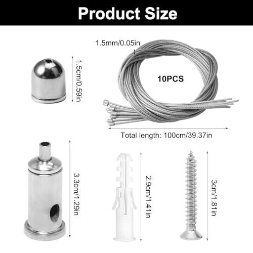 10 stuks installatie Kit voor kabelhangen, 1.5mm x 1m Roestvrij staal hangende kabel, Roestvrij staal draad touw voor Plafond stijl, verstelbare hangkabel, verstelbare roestvrij staal draad touwen