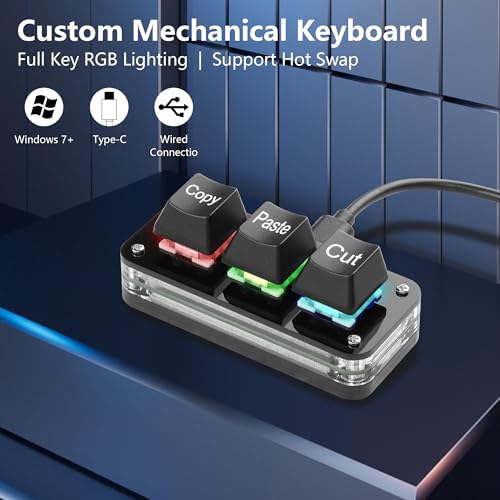 Mini 3 Key Keyboard, knippen, kopiëren, plakken, programmeerbare sleutels met LED achtergrond verlicht, mechanische Hot Swap Macro Keyboard voor werk en gaming