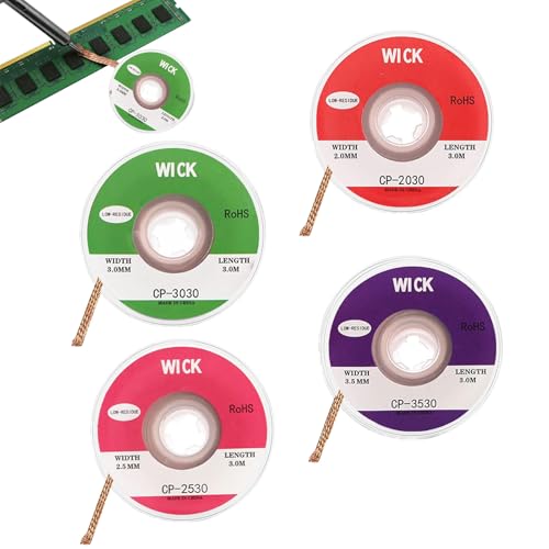 Desoldeersleuven, 4 stuks, soldeerset 2 mm, 2,5 mm, 3 mm, 3,5 mm, koperen desoldeerdraad, geen schone desoldeersleuf, ideaal voor hetsolderen en verwijderen van soldeer uit soldeerpunten