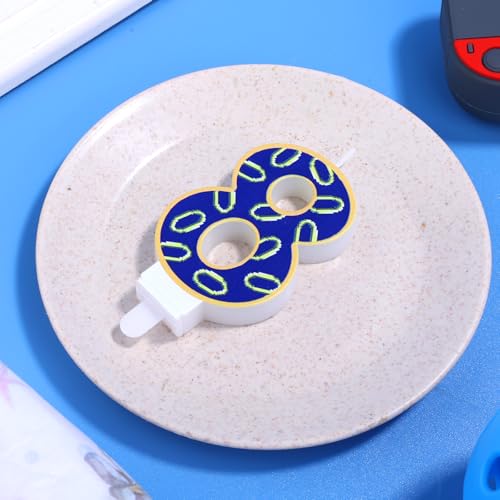 Blauwe Hedgehog Verjaardag Kaars, Blauw en Gouden Ringen Nummer Kaars Hedgehog Thema Cake Topper voor Baby Douche Verjaardag Verzamelingen (Nummer 8) 3