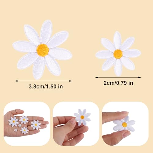 12 stuks Daisy Bloemen Strijk Patches, 2 maten Witte Naai Patches met bloemen Leuke borduren Appliqué voor decoratie kleren Tassen Hoeden Jeans Rugzakken Overhemden