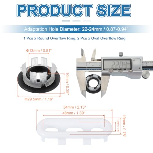 Gootsteen overloop ring, 3 stuks badkamer wastafel overloop afvoer deksel wastafel trim inzetstuk in gat ronde kap voor badkamer keuken gootsteen koper / wit