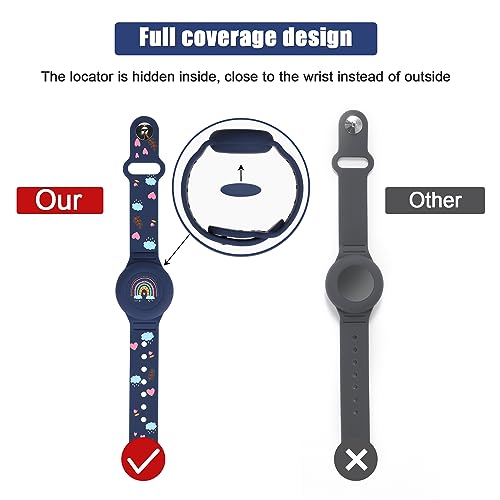2 st. Kinder Polsband voor AirTag, Boho Rainbow Pattern voor kinderen Peuter Oudere verstelbare horlogeband Kids voor verstoppen GPS Tracker (Midnight Blue, Pink), Silicone 4