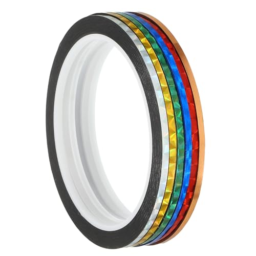 Prisma Tape 0.3 cm x 130 m Pack van 6 Self-Adhesive Metallic Hologograsch voor Wanddecoratie, Wrapping Arts and Crafts, Multi-Colored