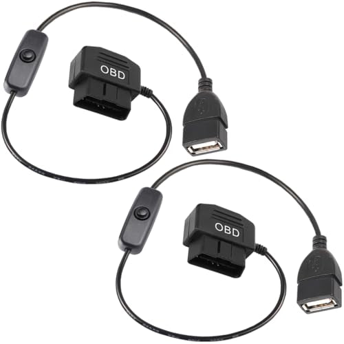OBD naar USB-stroomkabeladapter, 16 Pin OBD2 Plug naar USB-Vrouwelijke Power Charging-kabel, OBD2 naar 5V 2A USB-connector 12V, 24V, 36V naar 5V, 2A met schakelknop, voor auto