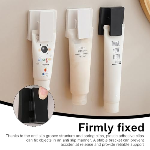 Verpakking van 8 zelf-aanbrengende wandclips, 6 x 6 cm, grote zelf-aanbrengende wandclips, tapestrieclips, hangend in zwart en wit, voor opslag van gezichtsreiniger, handdoeken, washandjes 3