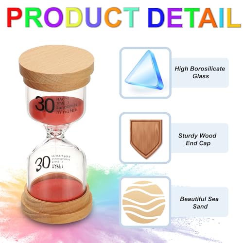 30 Minute Zandklok, Houten Zandhorloge, Hoge Borosilicaatglas, Uurglass, Zandklok, voor spellen, Klaslokaal, Keuken, Kantoor, Home Decoratie, Rood 3