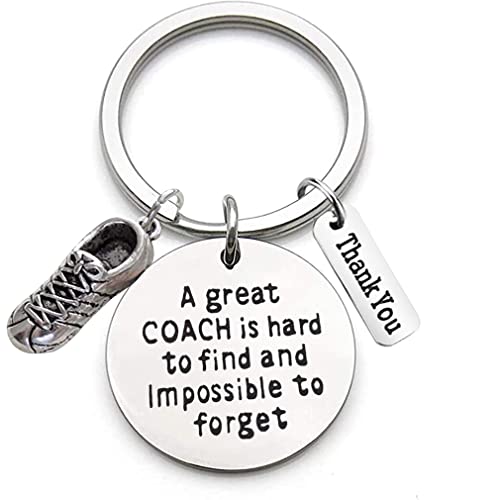 Roestvrij stalen sleutelhanger met graveren "Een grote coach is moeilijk te vinden en onmogelijk te vergeten" Teacher's Day Gift, Zilver, M, siliver