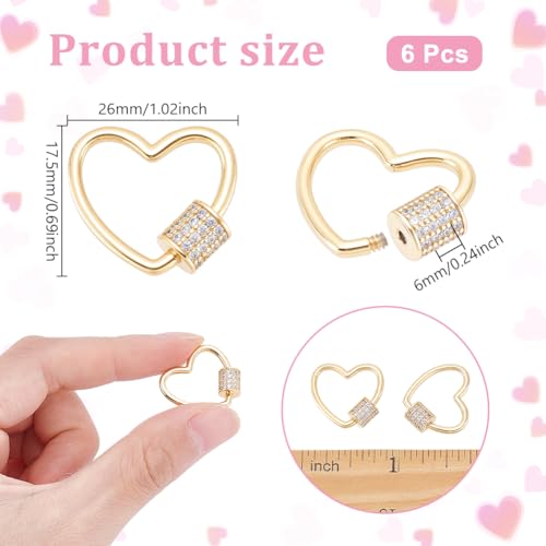 6 st Schroef karabijnhaak slot bedeltjes, hart slot klemmen messing micro Pave Cubic Zirconia karabijnhaak slot voor DIY ketting handtassen sleutelhangers sieraden maken
