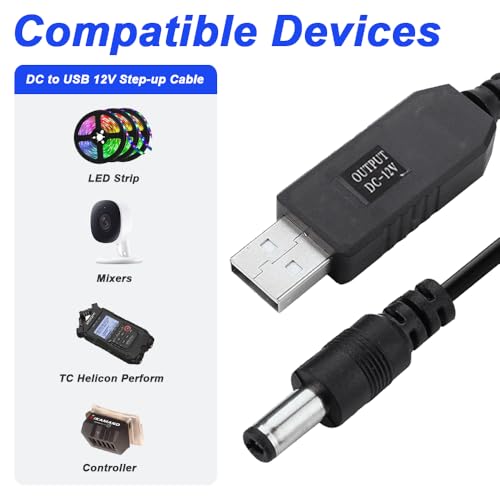 DC 5V 2A naar DC 12V Stap-up USB Converter Kabel USB-adapter met DC Jack 5.5x2.5mm Ventilator Power Kabel Tafellamp met DC Converter Kit (3.3ft, 4PCS) 3
