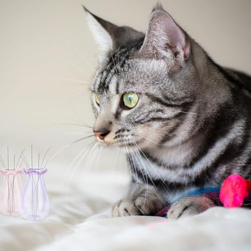 2 st. Minikathaar Vaaskathaar Vaas miniatuur vaas kleine glazen vazen Cat Cord Haarhouder voor honden of Kat haar Keepsake Micro landschap DIY (Roze +