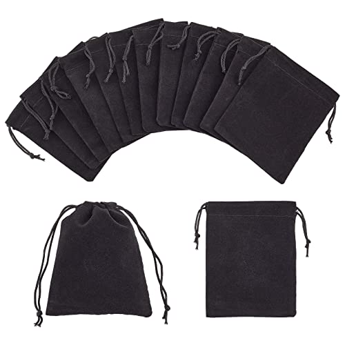 100Stuks koord Velvet bruiloft partij favor tassen sieraden pouch geschenk tassen voor Kerstmis Valentijnsdag sieraden cadeauverpakking, zwart, 8.5x7cm