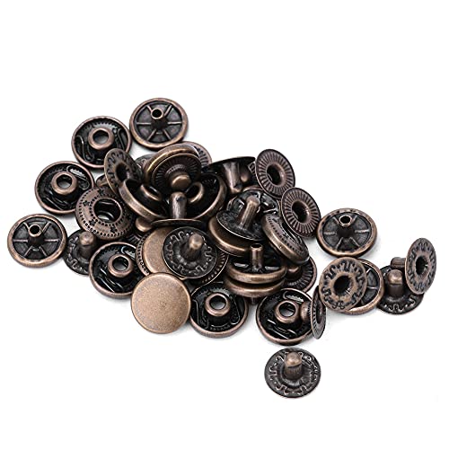 50 Set Pure Messing Push Studs, Ronde Knop Antiek Messing Snap Knoppen voor Stof Bagage Decoratie Accessoires(12.5MM Brons)