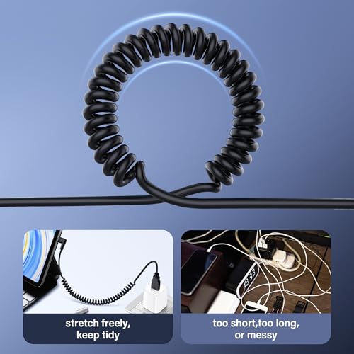 USB Type C C Coiled Cable, 5Gbps, intrekbare 90 graden USB3.0 tot USB C Oplaadkabel en gegevensoverdracht voor telefoon, tablet, andere USB C apparaten (M tot R) 3