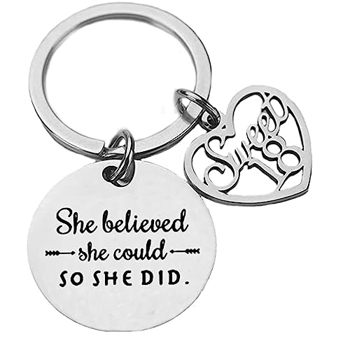 Ze geloofde dat ze kon dus ze deed inspirerende 18e verjaardag sleutelhanger voor dochter zuster vriendin familie verjaardag cadeau meisje zilver M, zilver