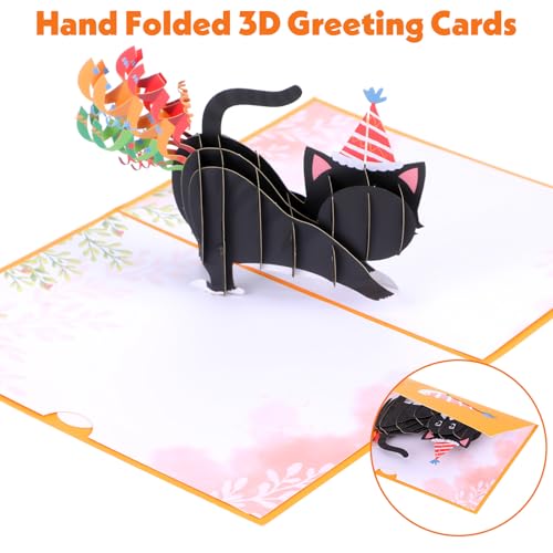 Pop-up kaart verjaardag, grappige 3D verjaardagskaart kat gelukkig verjaardag unieke en creatieve kaart kat pop-up kaart voor meisjes jongens kattenliefhebbers verjaardagskaart (Geel) 5