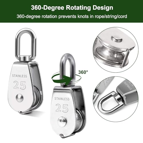 2 stuks M25 Pulley Small Touw Pulleys met 1 kogellagers Draad Pulley, 304 Roestvrij stalen kabelroller, Perfecte Pulleys voor fitnessapparatuur, Veilige laadcapaciteit tot 140 kg 4