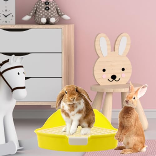 Driehoekige kattennest Box voor konijnen en kleine dieren, verwijderbare hoek toilet, met rooster voor Guinea Varkens, Hamsters (Wit) 5