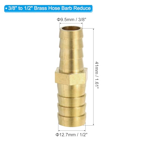 3/8" tot 1/2" koperen slang Barb Reducer, 2Pcs Barbed Draad slang past met 4 roestvrij stalen klemmen Verminder Splicer Mender Unie Adapter voor lucht water brandstof